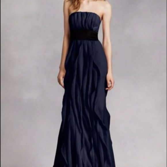 Vera Wang Dresses & Skirts - White by Vera Wang black ruffle strapless gown size 6